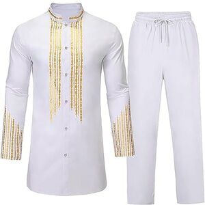 White Two-Piece Mens African Set